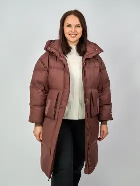 Пуховое пальто с кожаной вставкой 03741