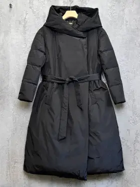 Зимний пуховик с поясом 2201 (черный) Уценка