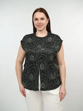 Блуза атлас без рукавов 1303 размеры 52- 56