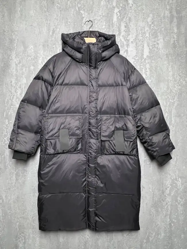 Пуховое пальто с кожаной вставкой 03741 Размер 48-54 (черный) Уценка фото 1