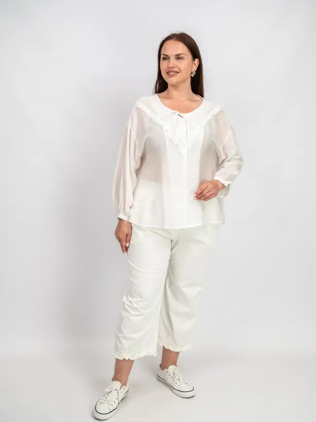 Брюки лето с рюшами 1239 размеры 48- 58 фото 1