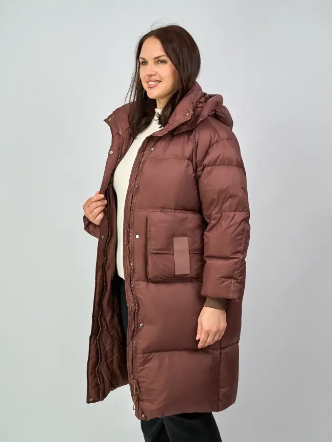 Пуховое пальто с кожаной вставкой 03741 фото 2