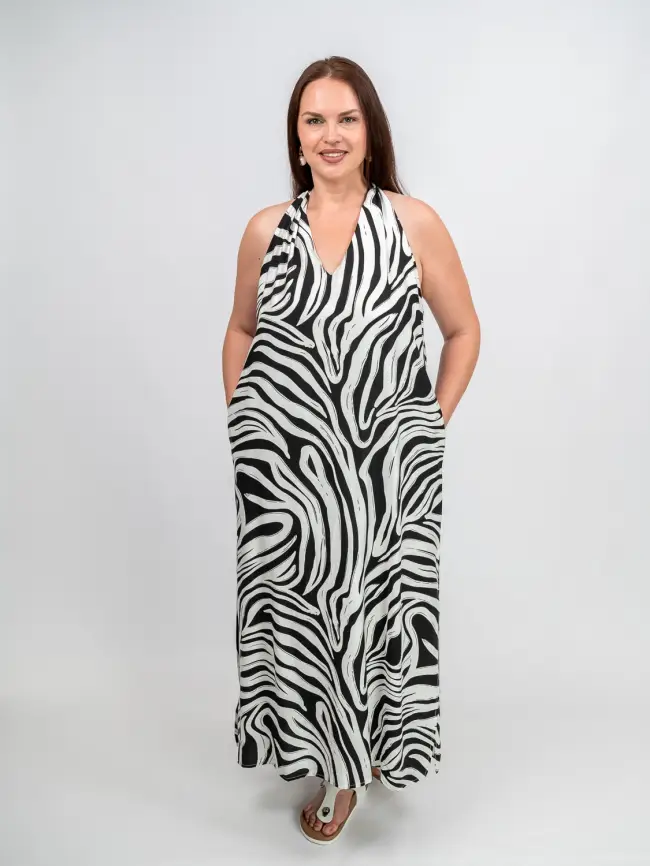 Сарафан в полоску черно-белый ЭттоПлюс 027-3 размер 52- 56 фото 1