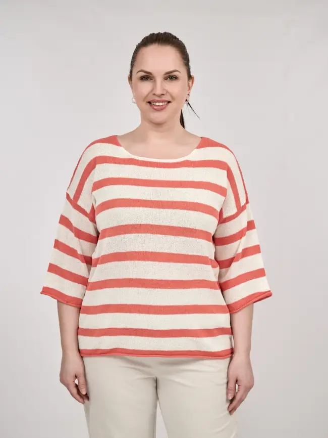 Джемпер облегченный в полоску ЭттоПлюс 25107 Размер 54-58 фото 51