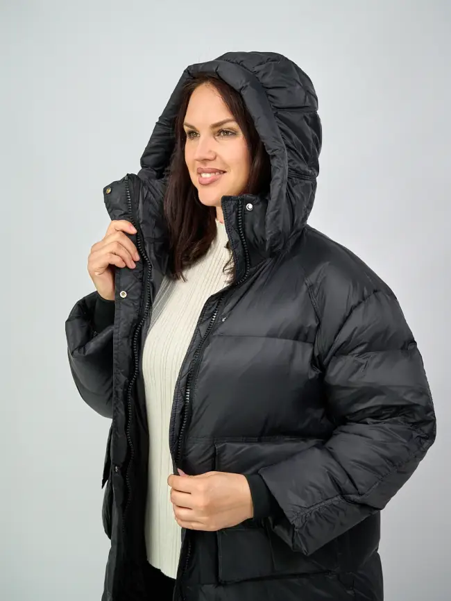 Пуховое пальто с кожаной вставкой 03741 фото 12