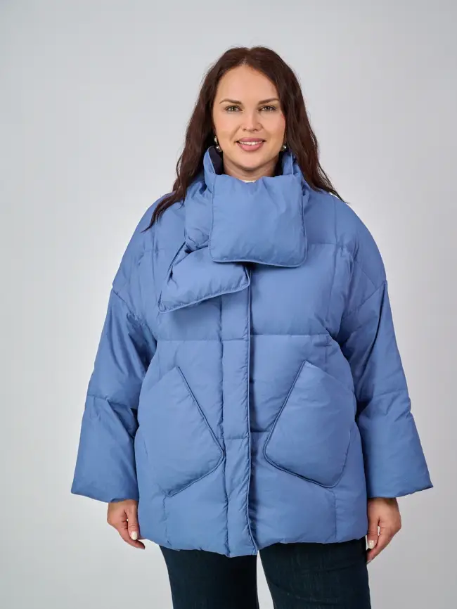 Пуховик женский с шарфом 8358 Размер 50-58 фото 1