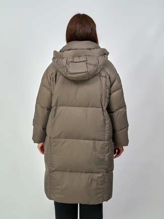 Пуховое пальто с кожаной вставкой 03741 фото 27