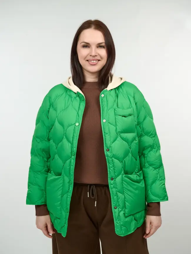 Куртка лёгкая с вязаным капюшоном 2207 Размер 48-54 фото 5