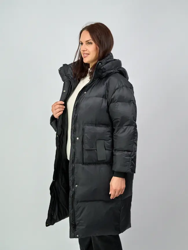 Пуховое пальто с кожаной вставкой 03741 фото 10