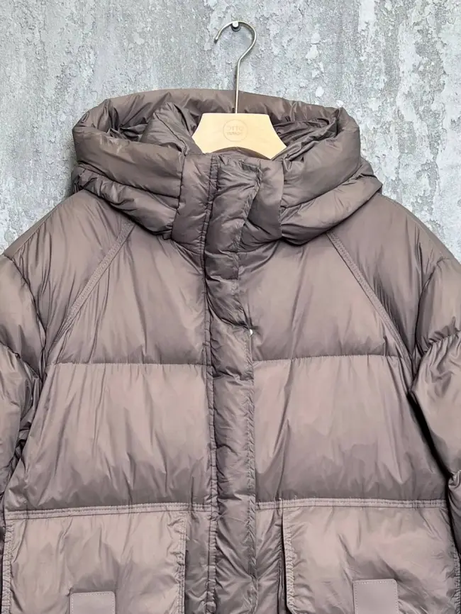 Пуховое пальто с кожаной вставкой 03741 фото 29