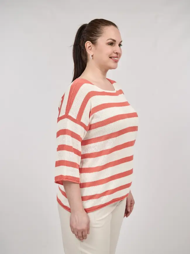 Джемпер облегченный в полоску ЭттоПлюс 25107 Размер 54-58 фото 56