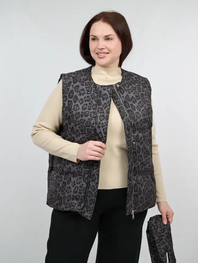 Жилет теплый леопардовый 18401 Размер 48-54 фото 6