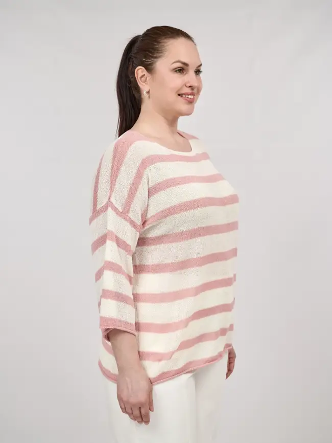 Джемпер облегченный в полоску ЭттоПлюс 25107 Размер 54-58 фото 30