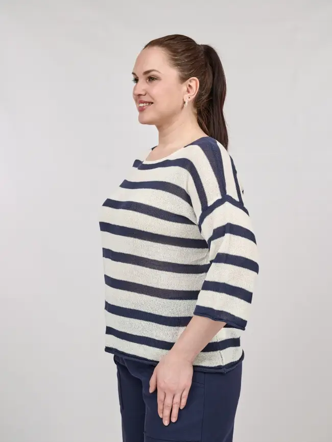 Джемпер облегченный в полоску ЭттоПлюс 25107 Размер 54-58 фото 45