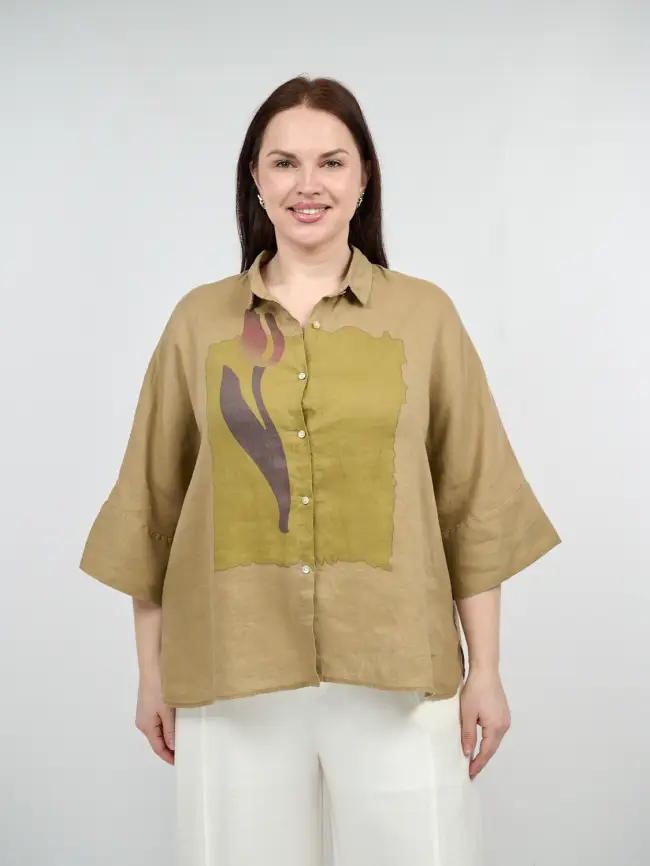 Льняная рубашка с тюльпаном 8342 Размер 50-58 фото 1