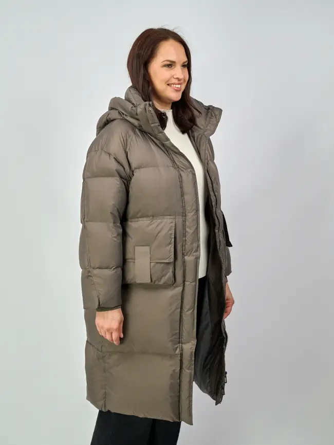 Пуховое пальто с кожаной вставкой 03741 фото 25