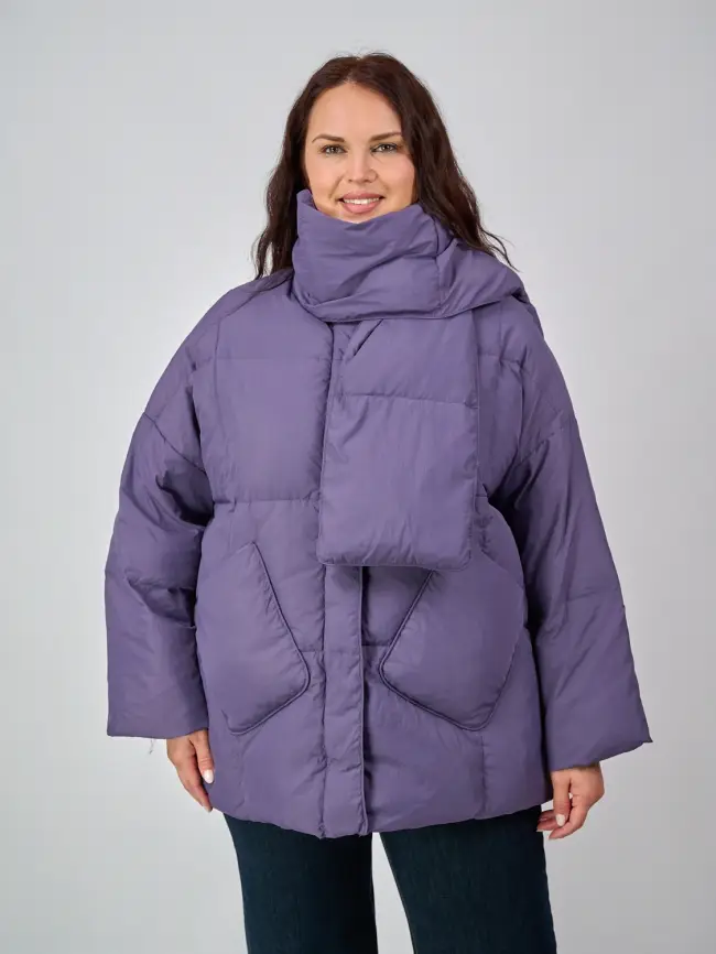Пуховик женский с шарфом 8358 Размер 50-58 фото 39