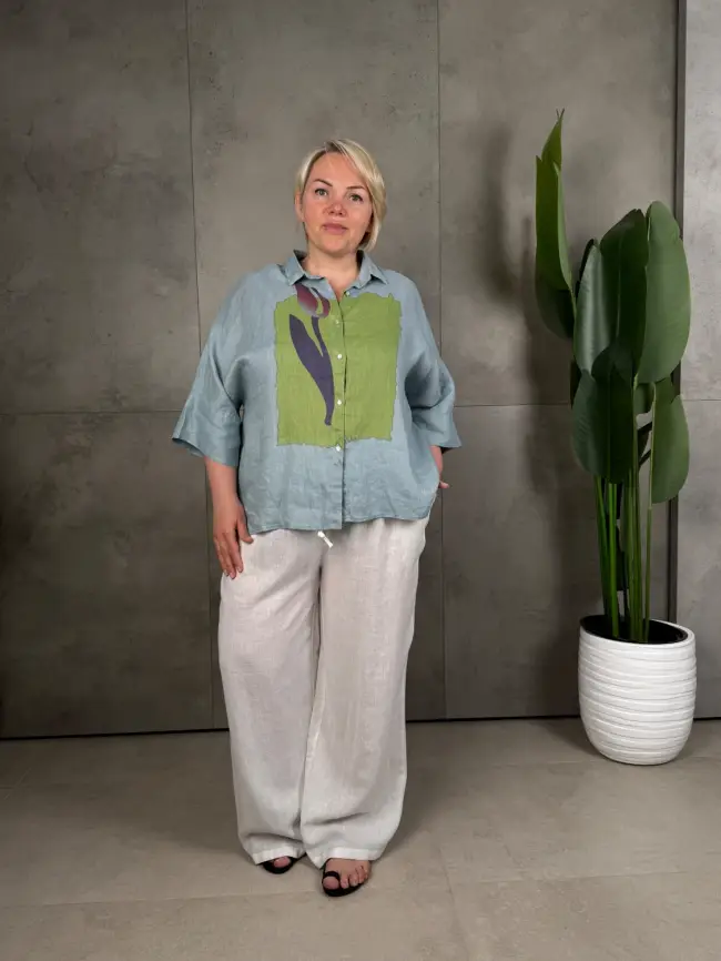 Льняная рубашка с тюльпаном 8342 Размер 50-58 фото 31