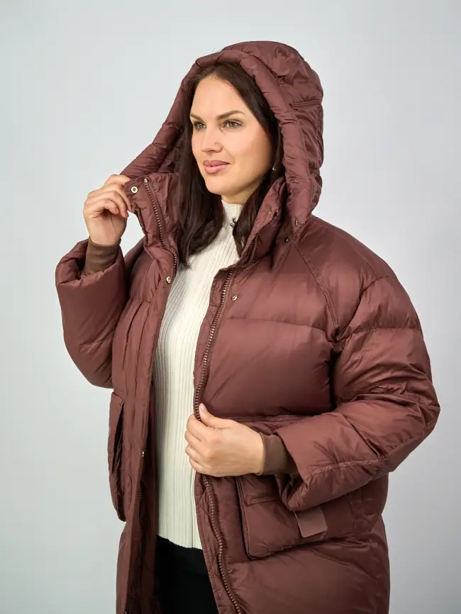 Пуховое пальто с кожаной вставкой 03741 фото 3