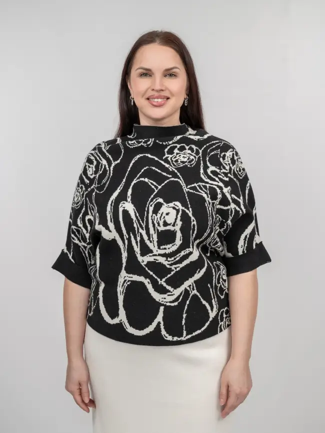 Джемпер "Цветочный принт" 0922 Размер 46-54 фото 18