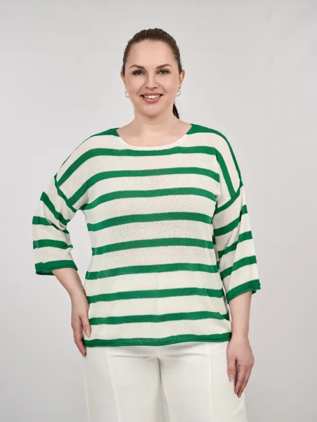 Джемпер облегченный в полоску ЭттоПлюс 25107 Размер 54-58 фото 15