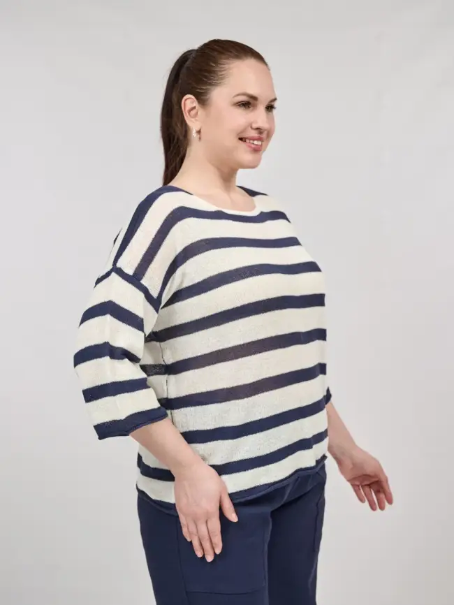 Джемпер облегченный в полоску ЭттоПлюс 25107 Размер 54-58 фото 42