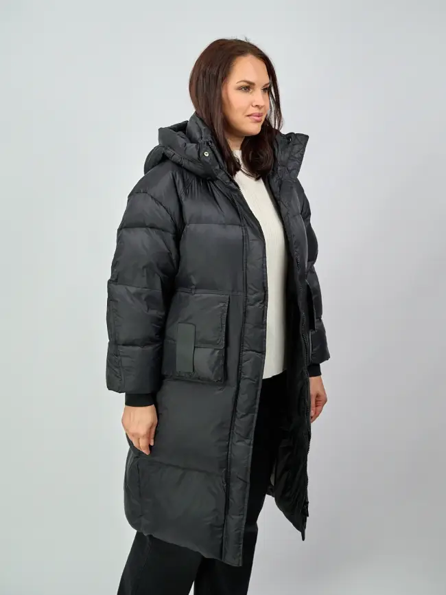 Пуховое пальто с кожаной вставкой 03741 фото 11