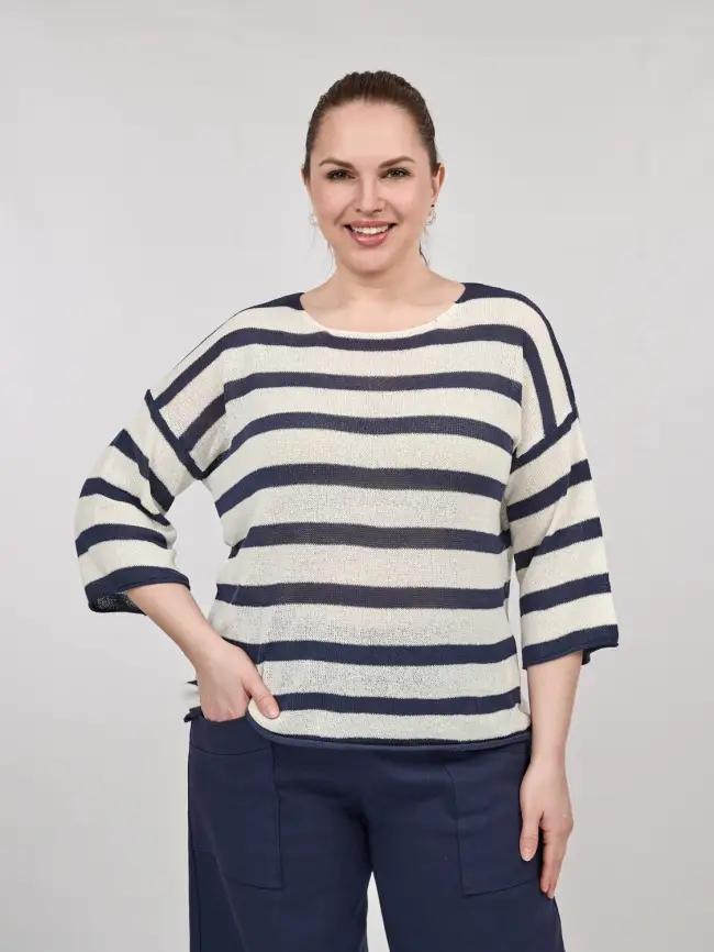 Джемпер облегченный в полоску ЭттоПлюс 25107 Размер 54-58 фото 39