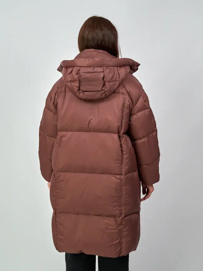 Пуховое пальто с кожаной вставкой 03741 фото 6