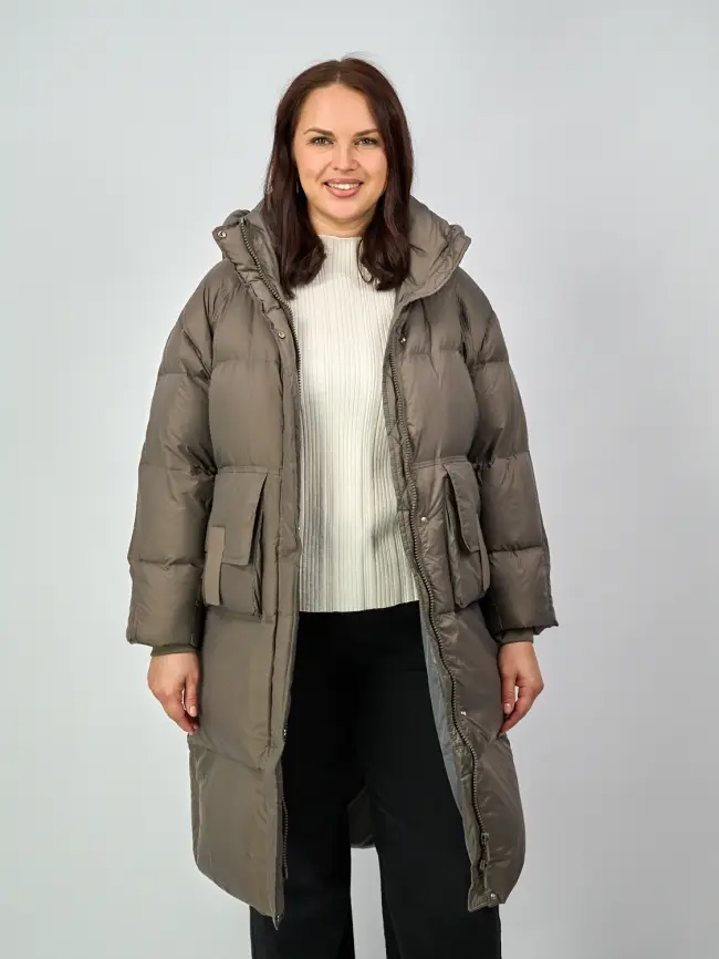 Пуховое пальто с кожаной вставкой 03741 фото 21