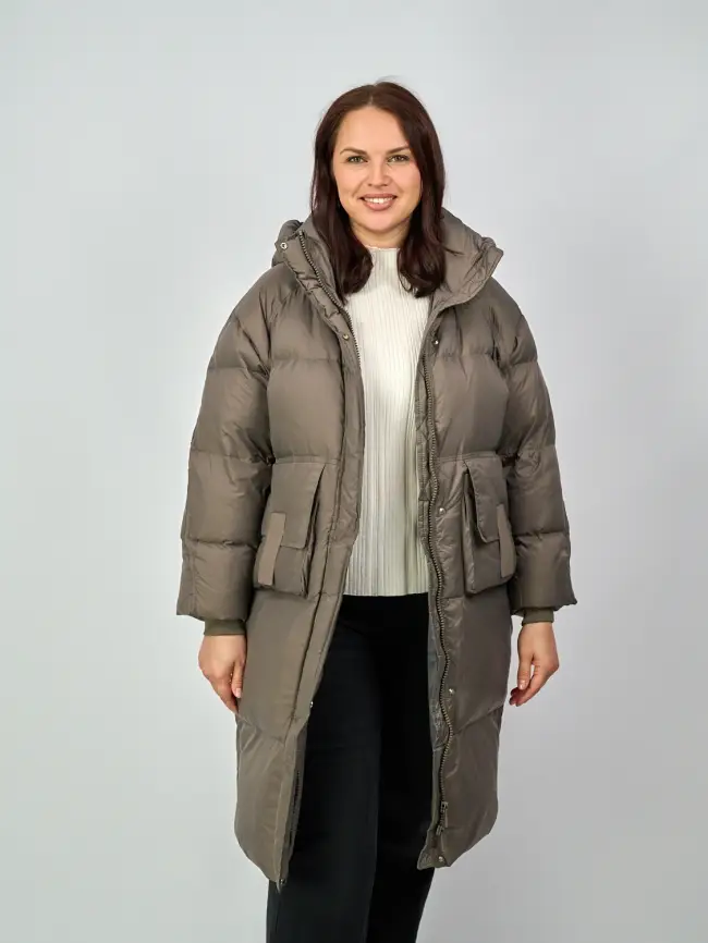 Пуховое пальто с кожаной вставкой 03741 фото 22