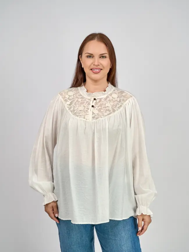 Блуза с гипюром 8013 размер 50- 58 фото 1
