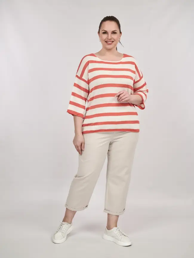 Джемпер облегченный в полоску ЭттоПлюс 25107 Размер 54-58 фото 55