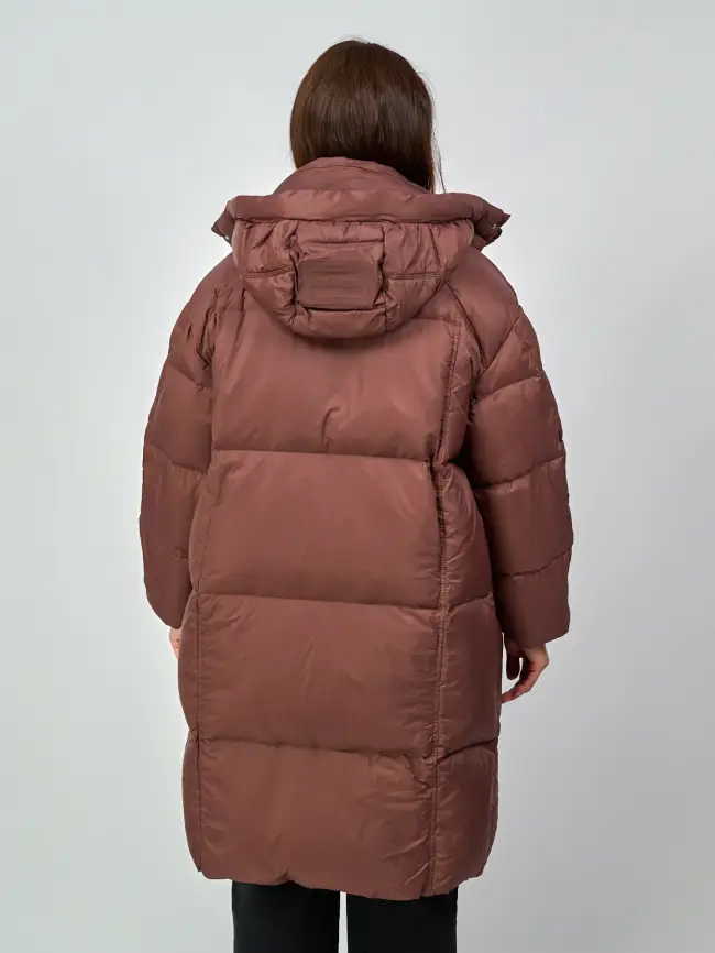 Пуховое пальто с кожаной вставкой 03741 фото 5