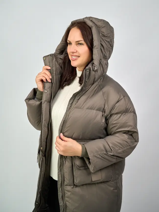 Пуховое пальто с кожаной вставкой 03741 фото 23