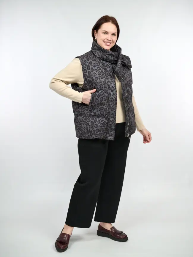 Жилет теплый леопардовый 18401 Размер 48-54 фото 9