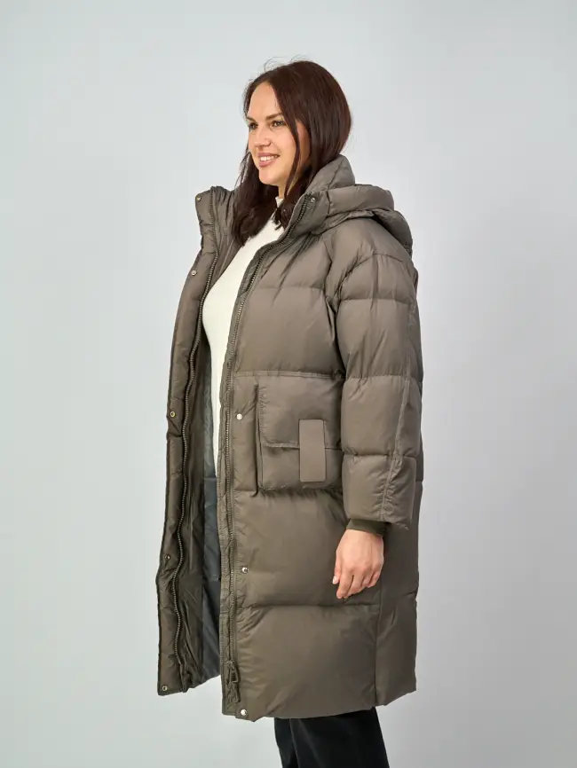 Пуховое пальто с кожаной вставкой 03741 фото 24